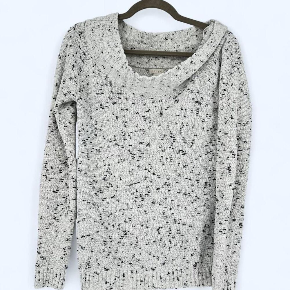 hinge Speckled Marled Cowl Off Shoulder Pullover Knit Sweater Grey Size S